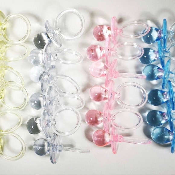 12PCS Plastic Pacifiers, Baby Shower Pacifiers, Blue, Pink, Yellow, - Picture 4 of 10